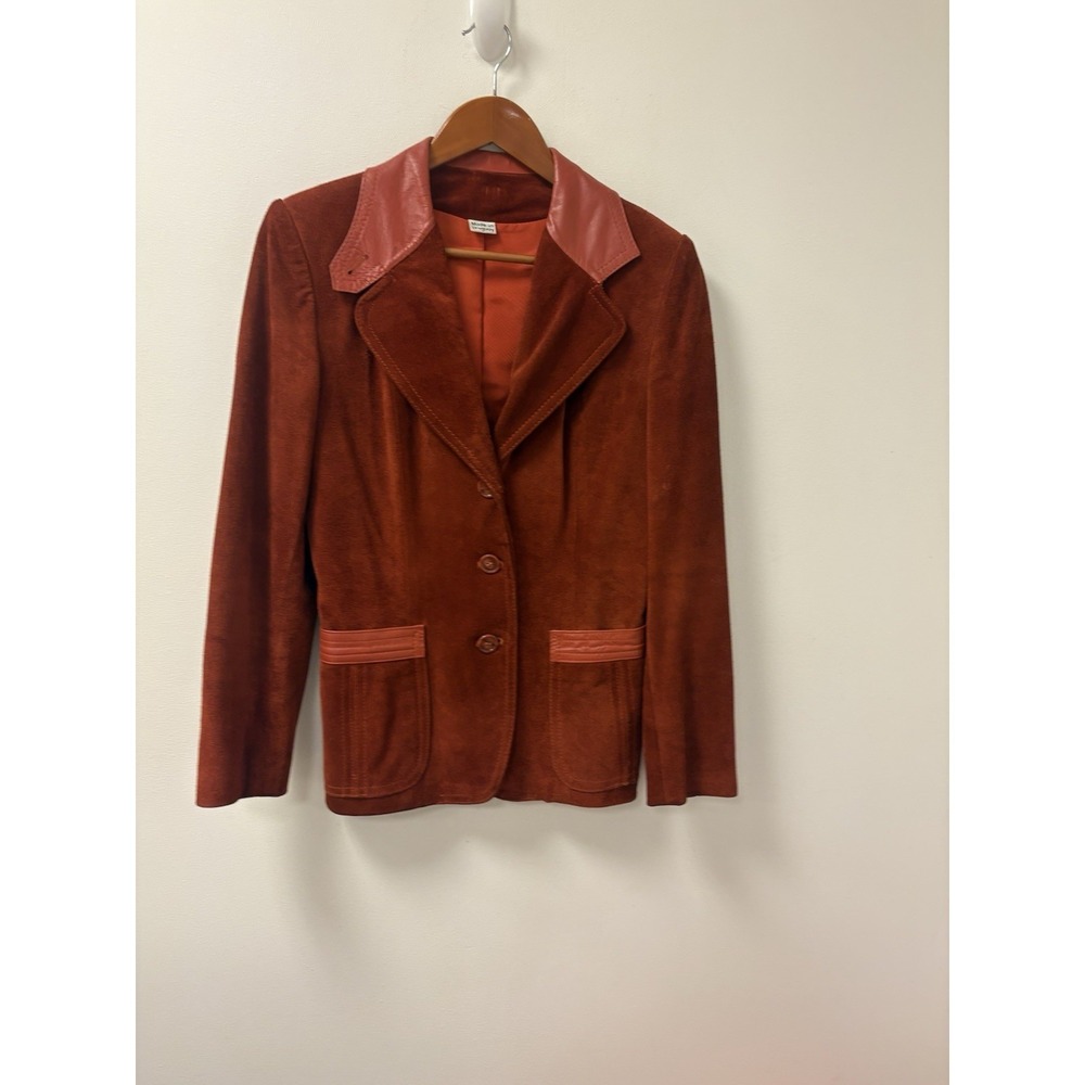 Vintage 1960's/70's Rust Orange Cowhide Suede Jacket w/ Leather Elbow Patches